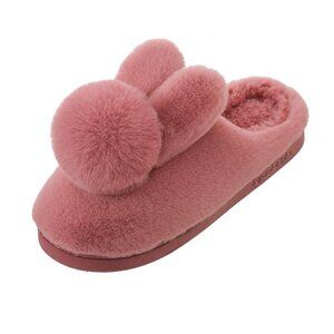 Cozy Fluffy Bunny Slides with Pom-Pom Detail